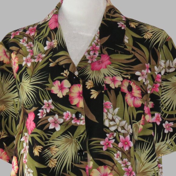 Sag Harbor Hawaiian Floral Print Short Sleeve Button Up Shirt Size M (C866) - Picture 1 of 6